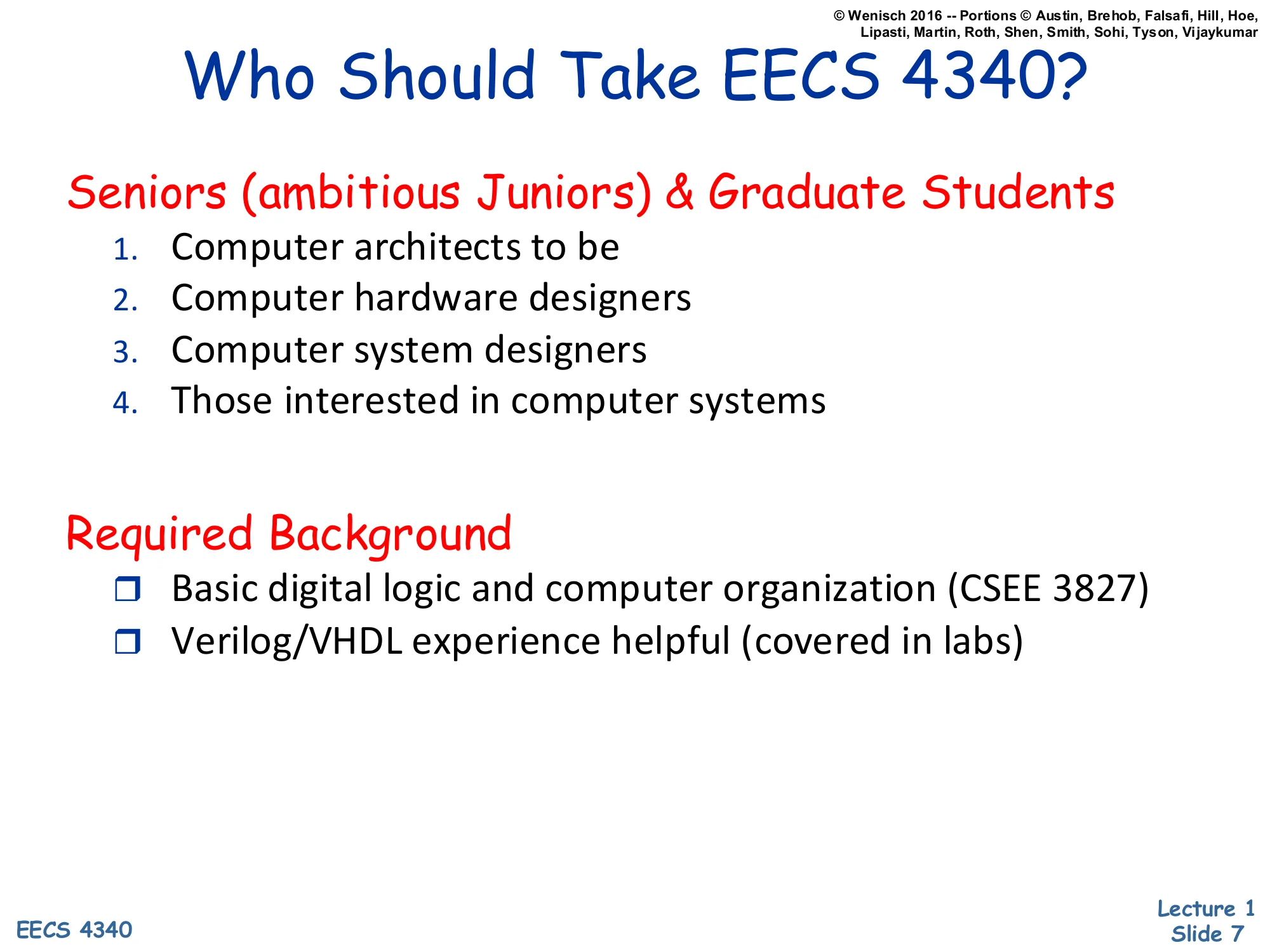 Who Should Take EECS 4340? (slide 7)