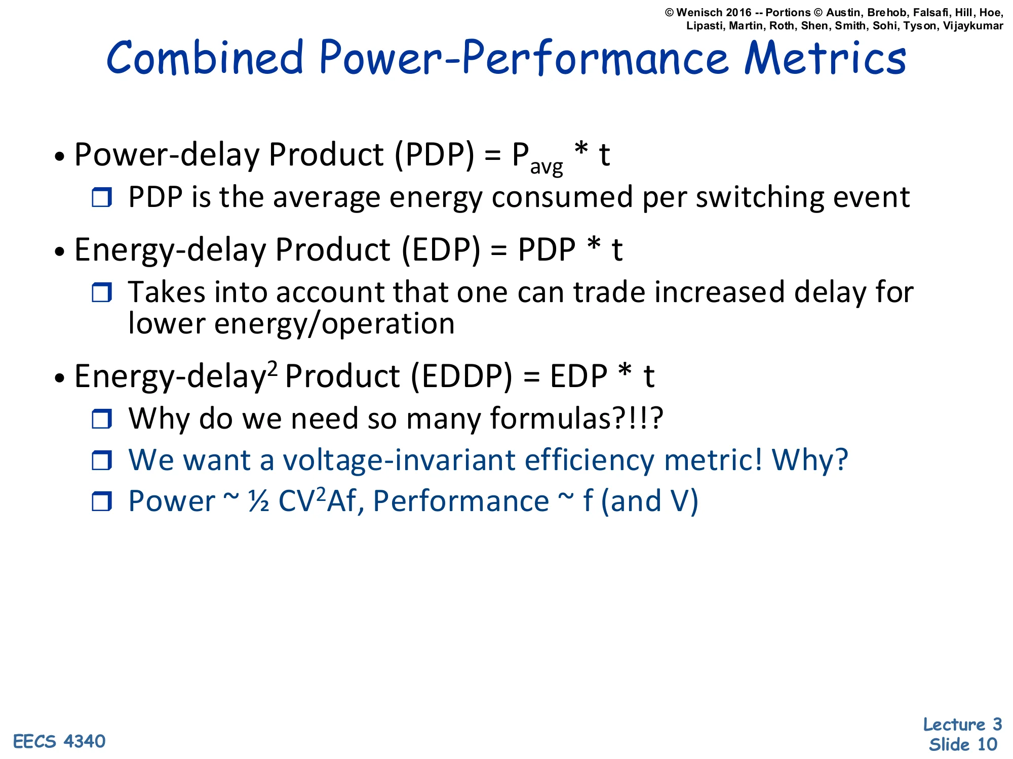 Combined Power-Performance Metrics (slide 10)