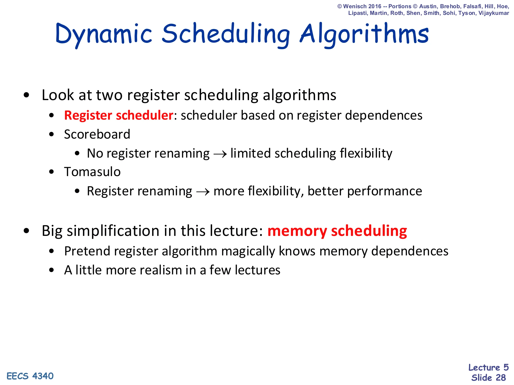 Dynamic Scheduling Algorithms (slide 28)