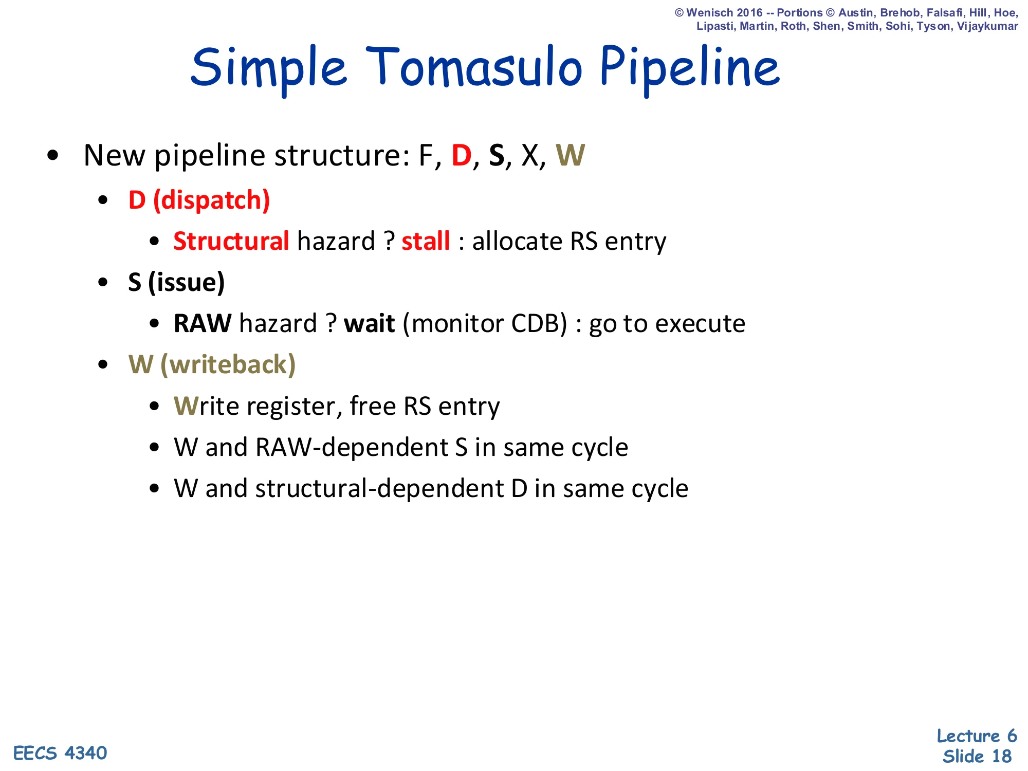 Simple Tomasulo Pipeline (slide 18)