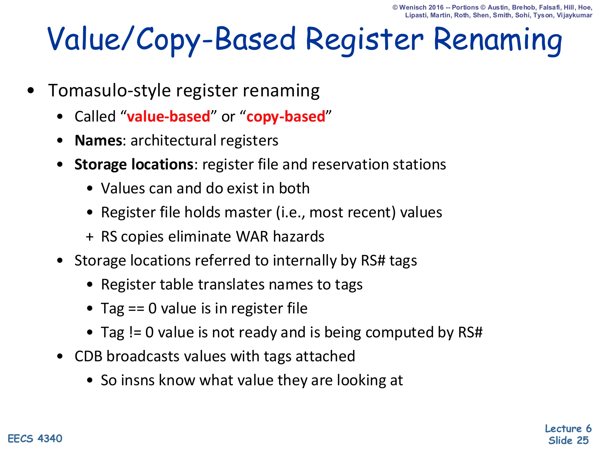 Value/Copy-Based Register Renaming (slide 25)