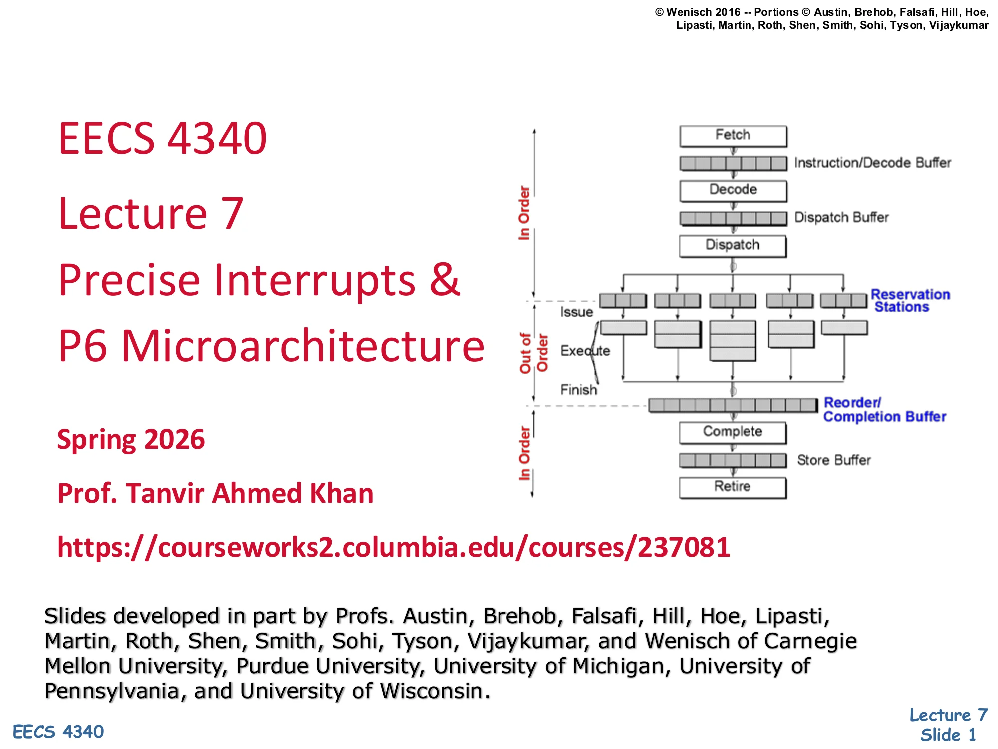 EECS 4340 — Lecture 7: Precise Interrupts & P6 Microarchitecture (slide 1)