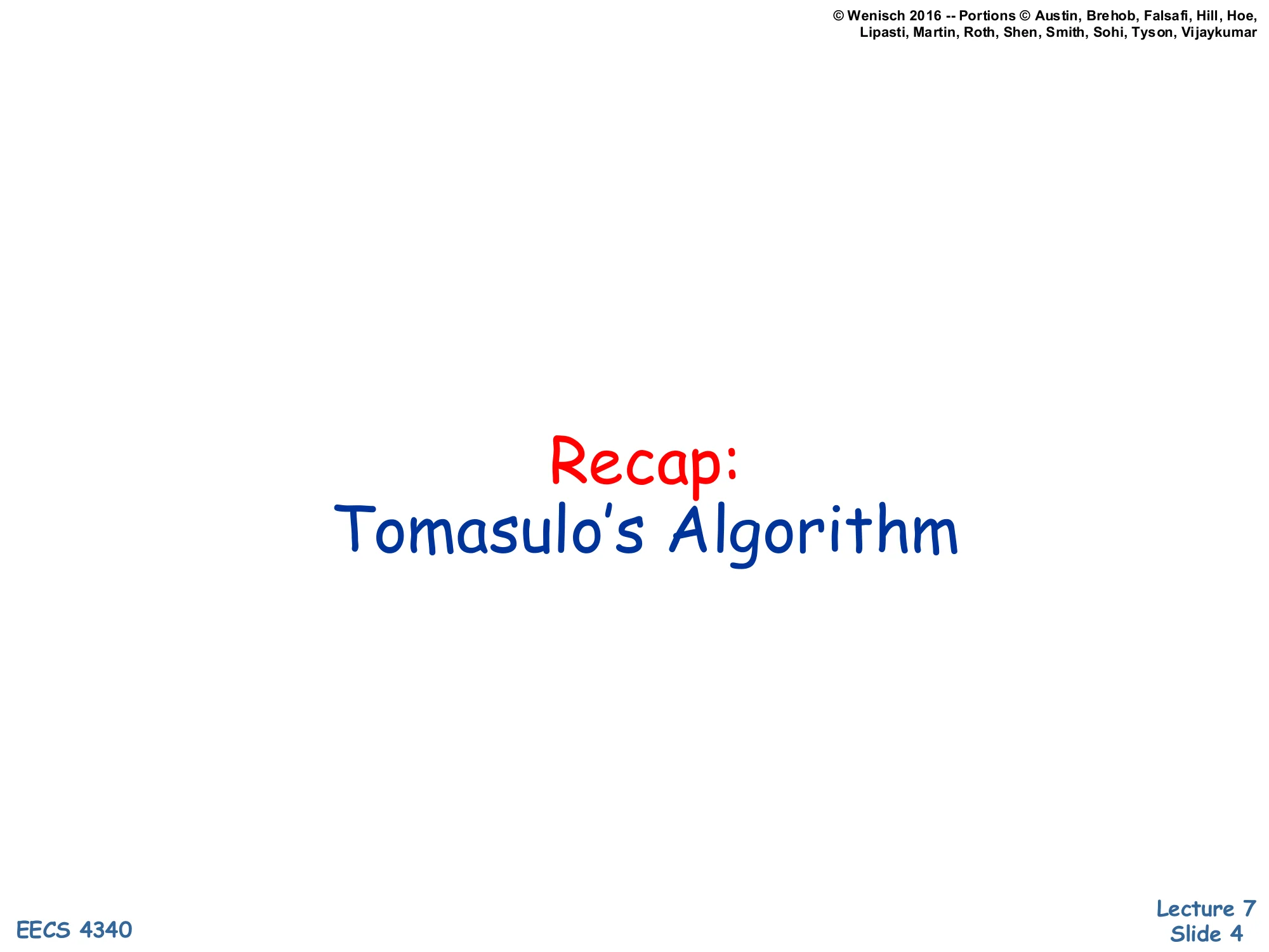 Recap: Tomasulo's Algorithm (slide 4)