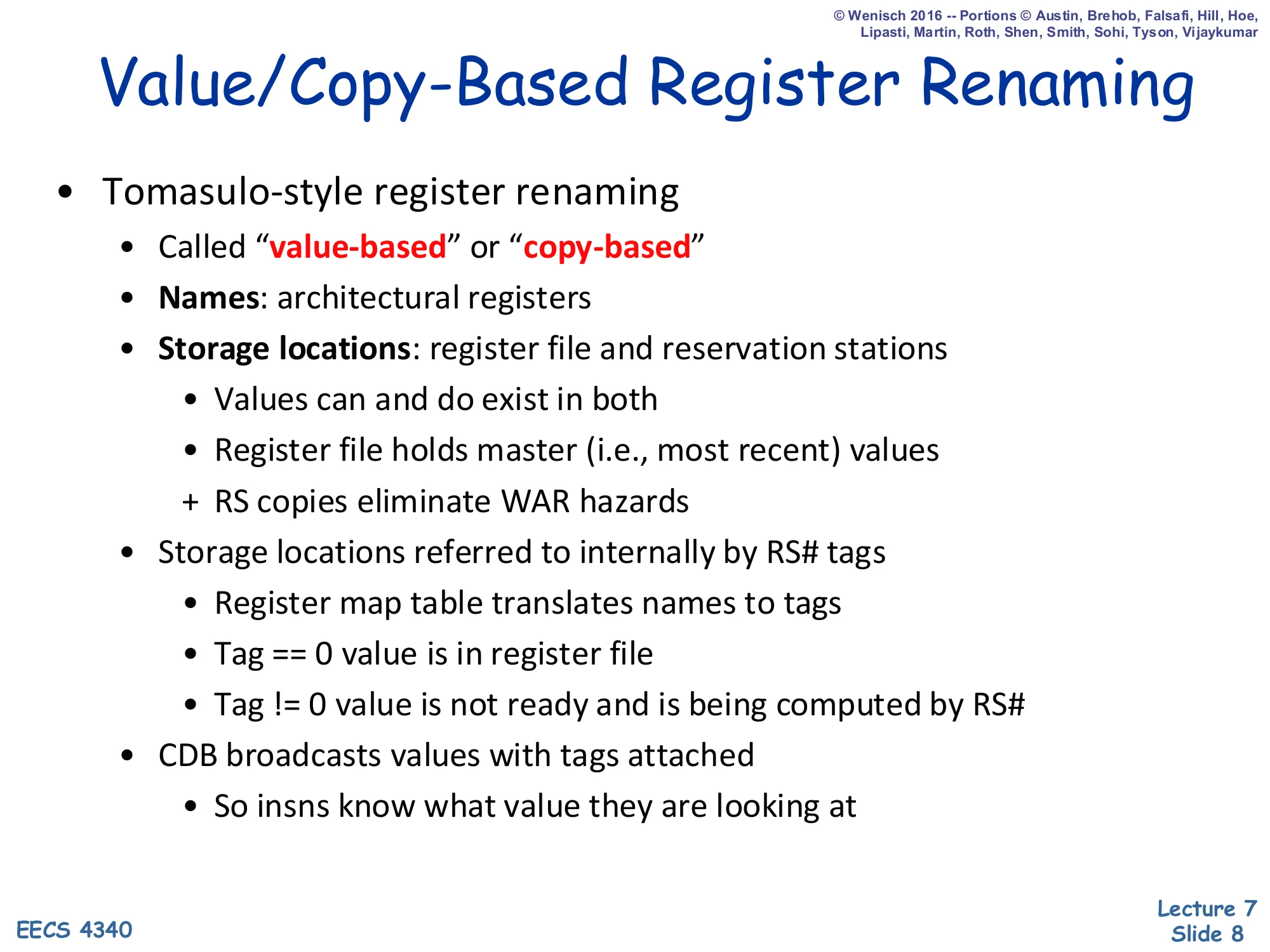 Value/Copy-Based Register Renaming (slide 8)