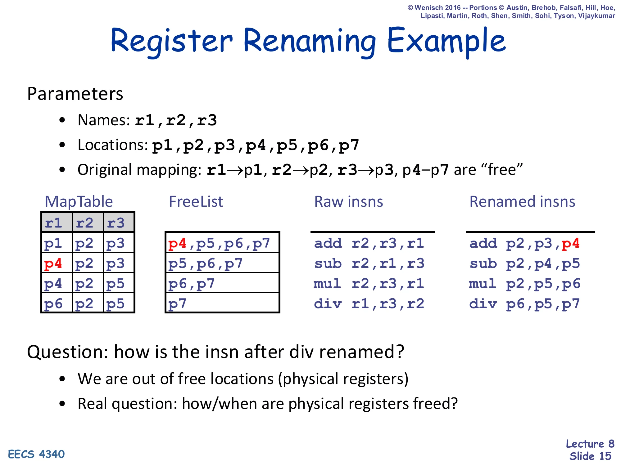 Register Renaming Example (slide 15)