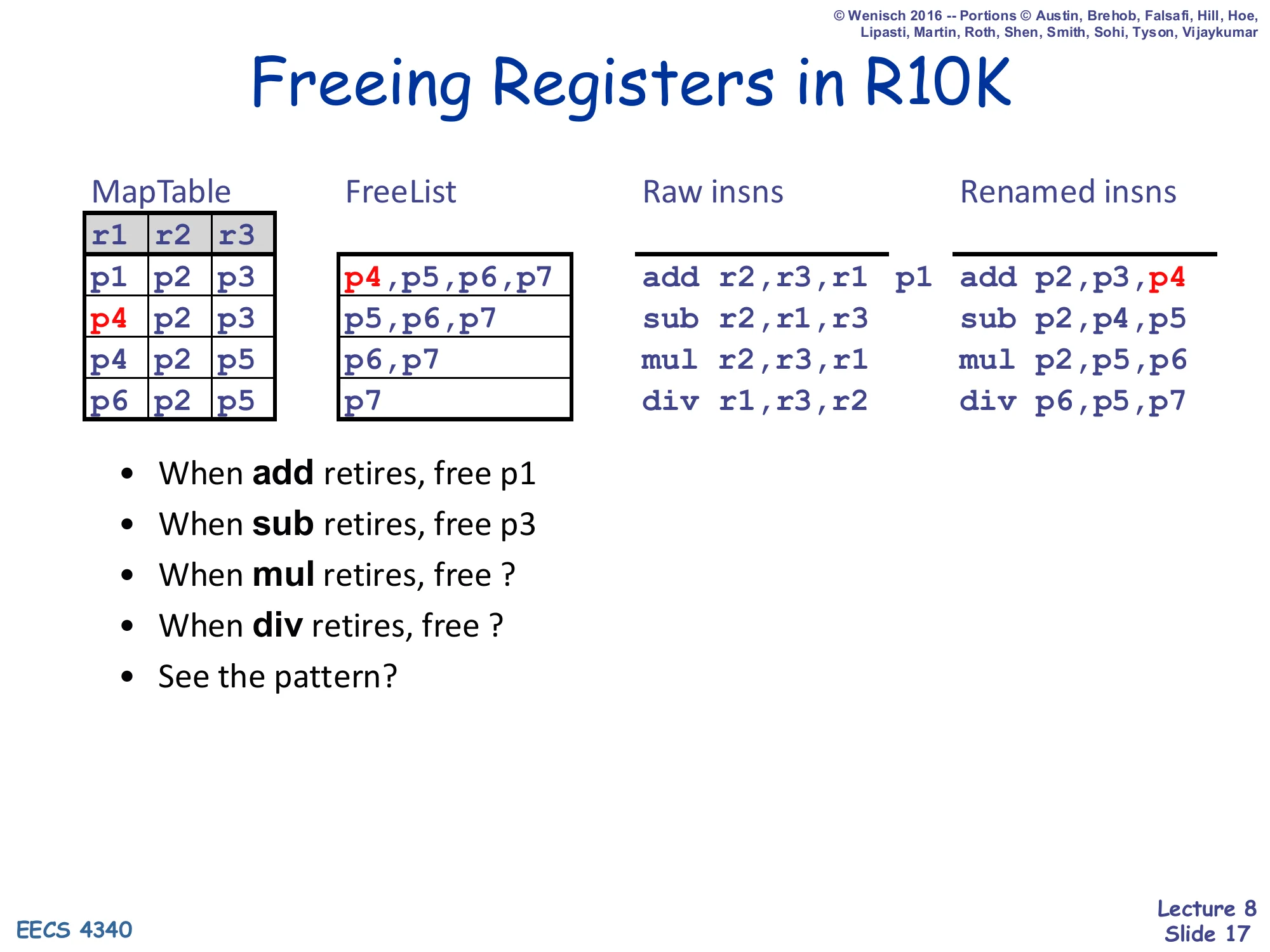 Freeing Registers in R10K (slide 17)
