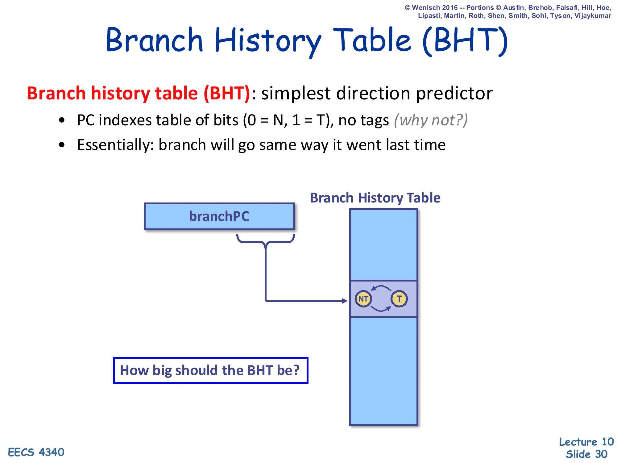 Branch History Table (BHT) (slide 30)