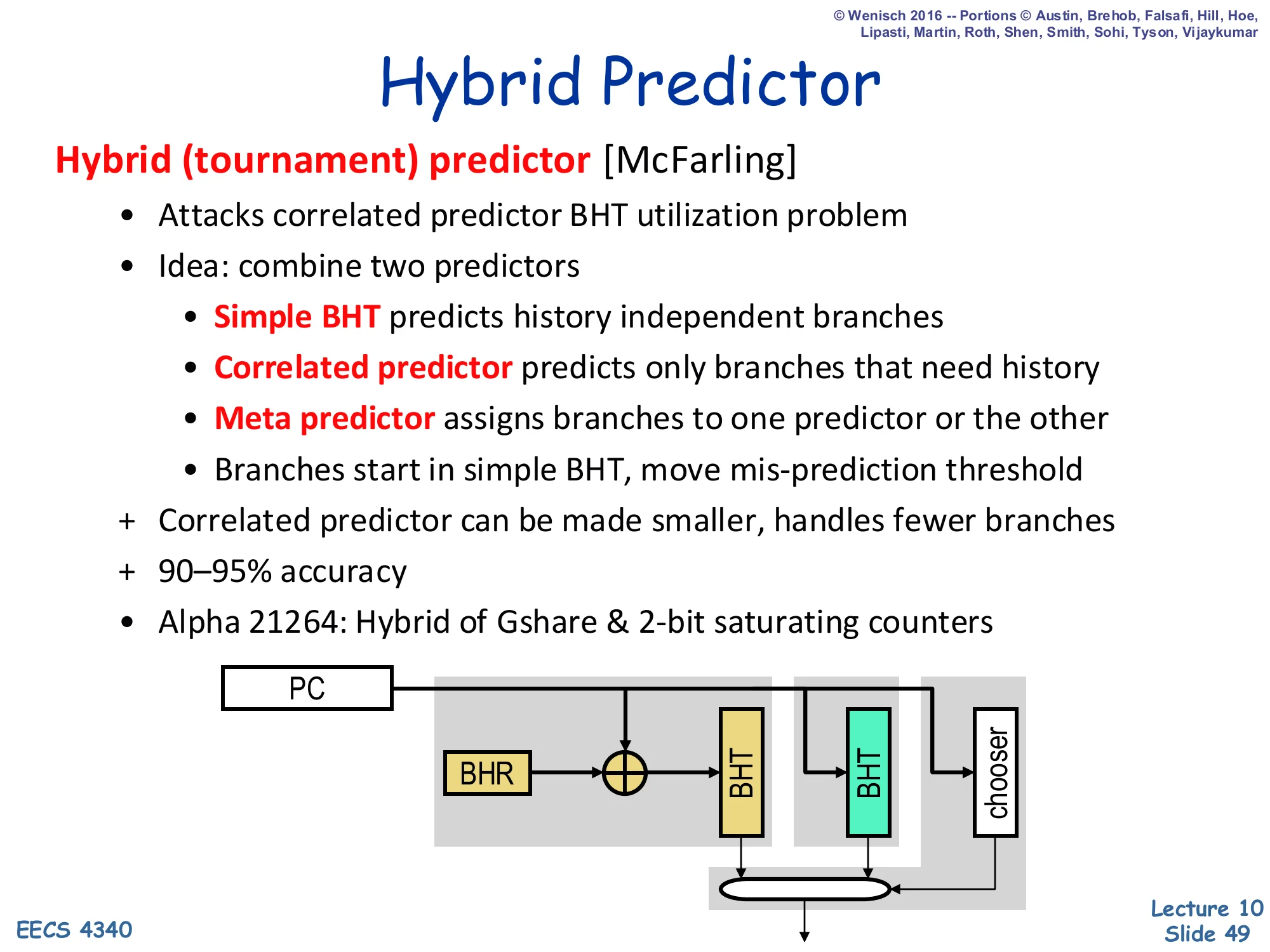 Hybrid (Tournament) Predictor (slide 49)