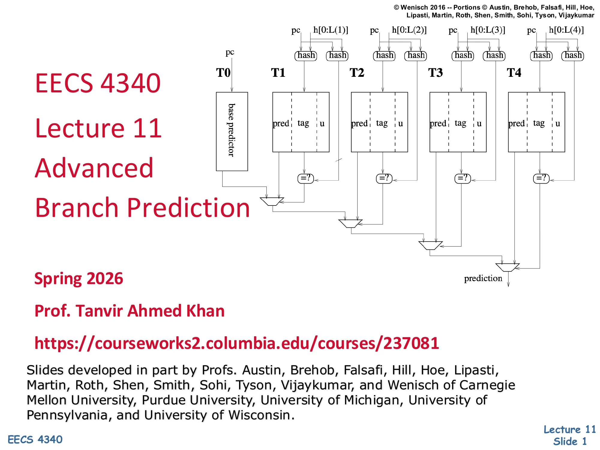 EECS 4340 Lecture 11 — Advanced Branch Prediction (slide 1)