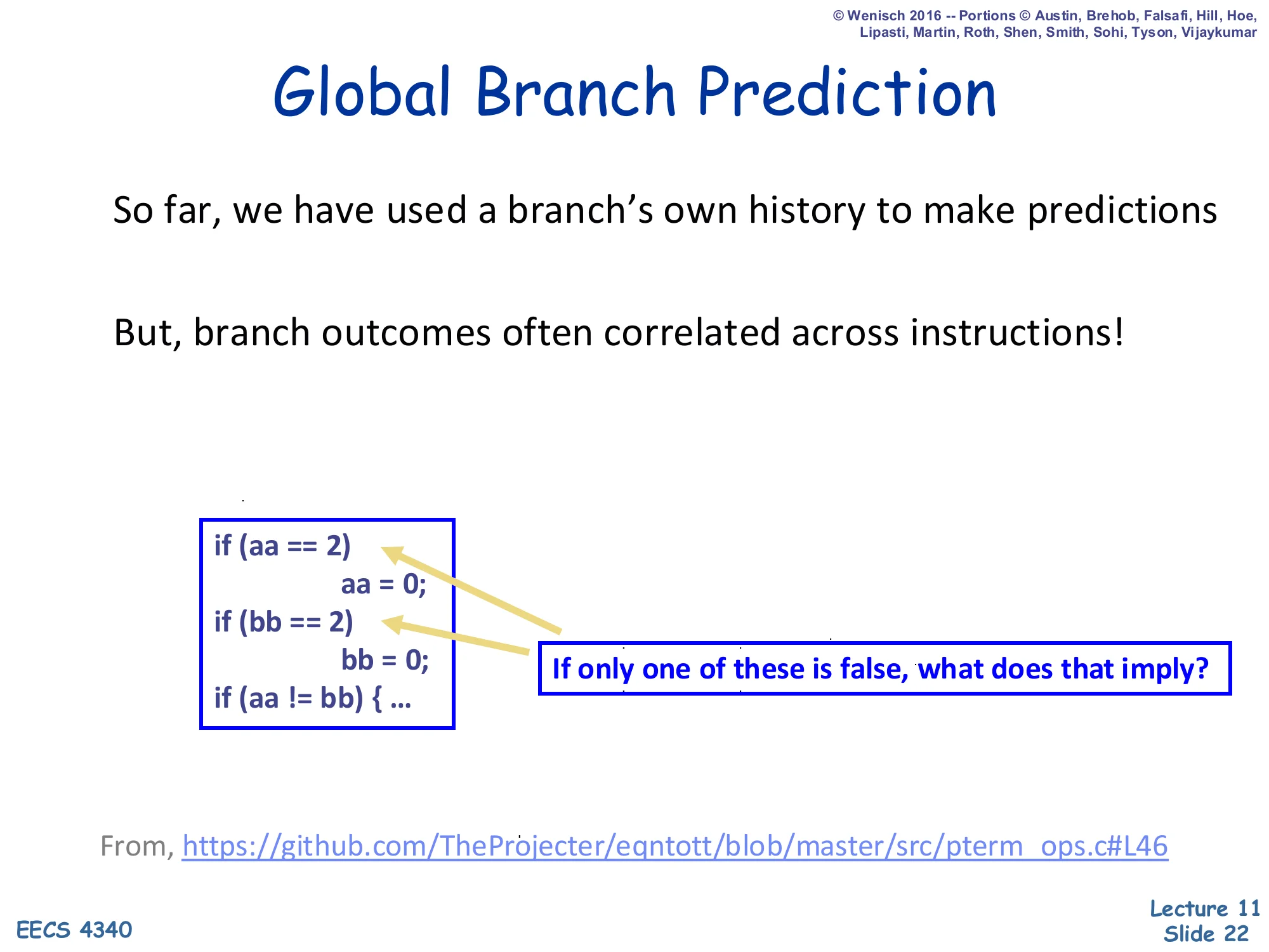 Global Branch Prediction (slide 22)