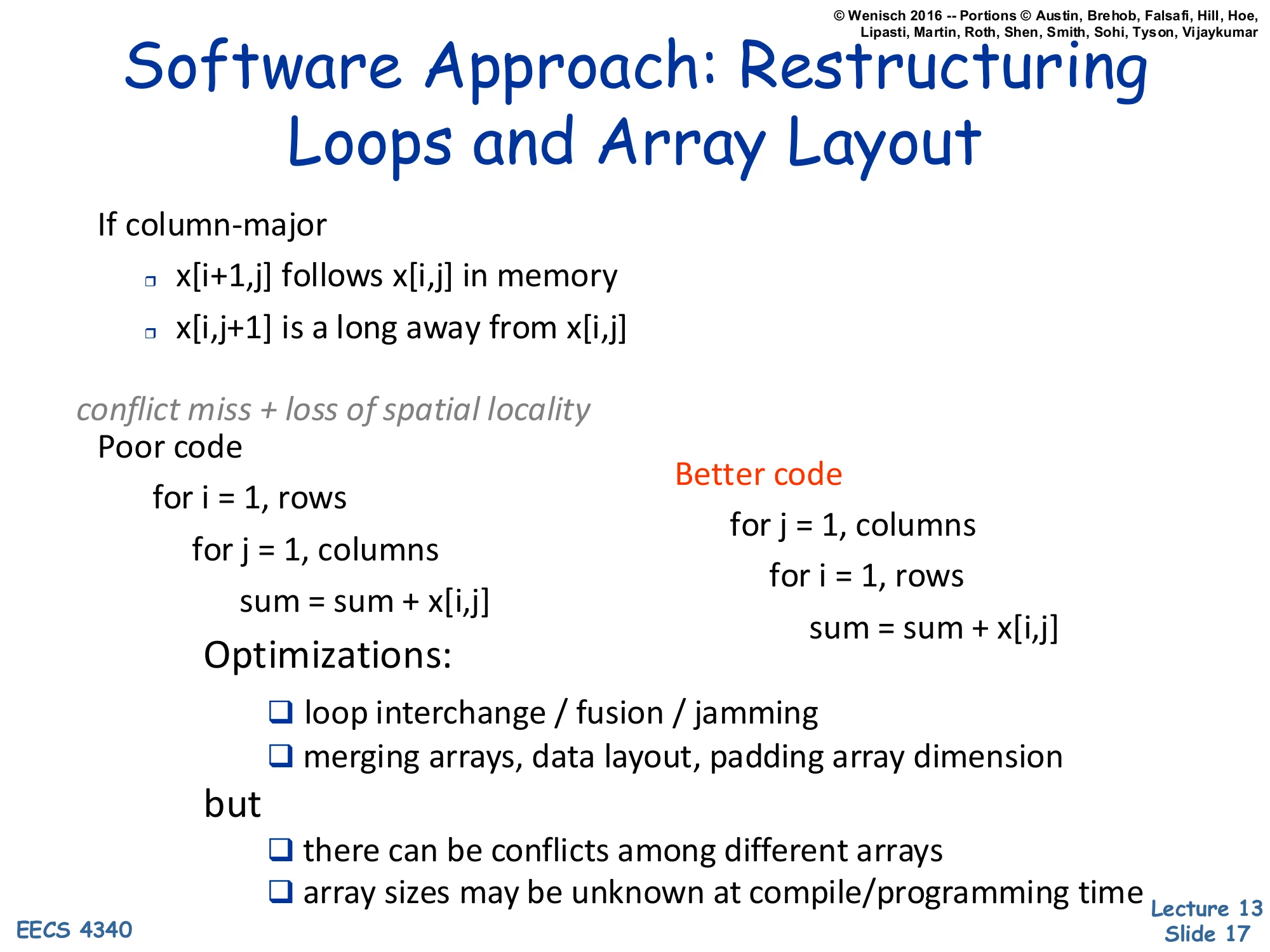 Software Approach: Restructuring Loops and Array Layout (slide 17)