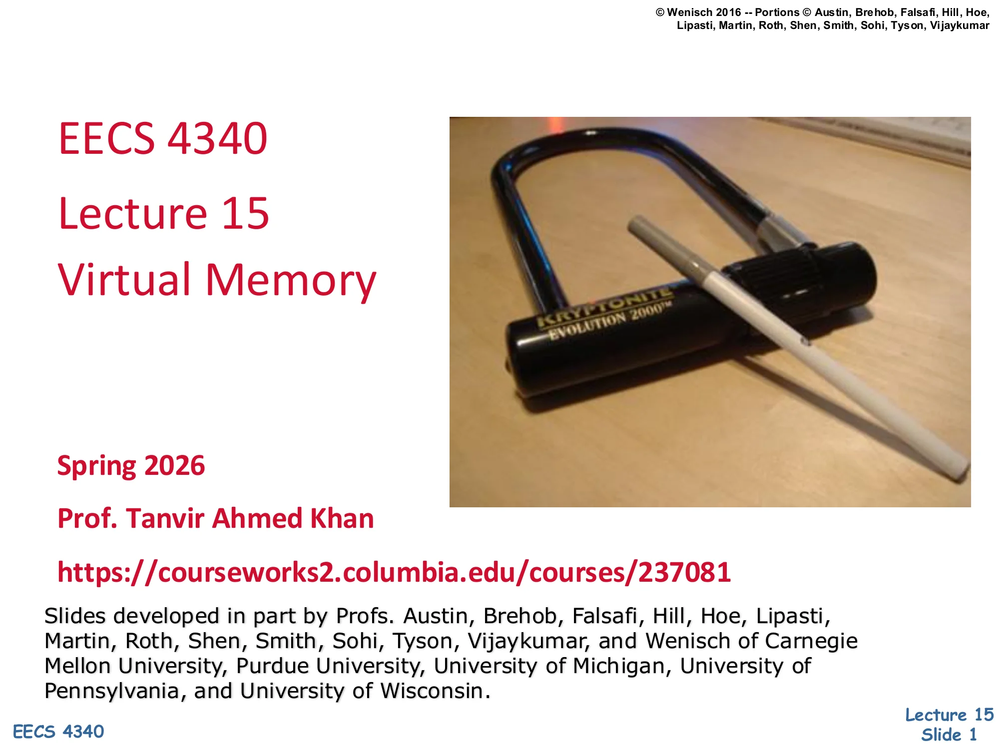 EECS 4340 Lecture 15 — Virtual Memory (slide 1)