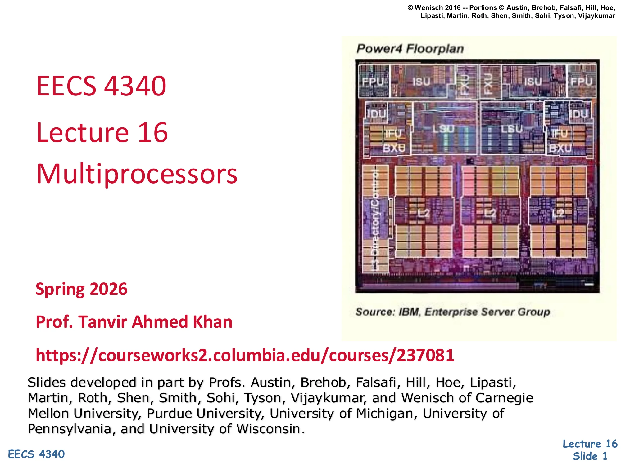 EECS 4340 Lecture 16 — Multiprocessors (slide 1)