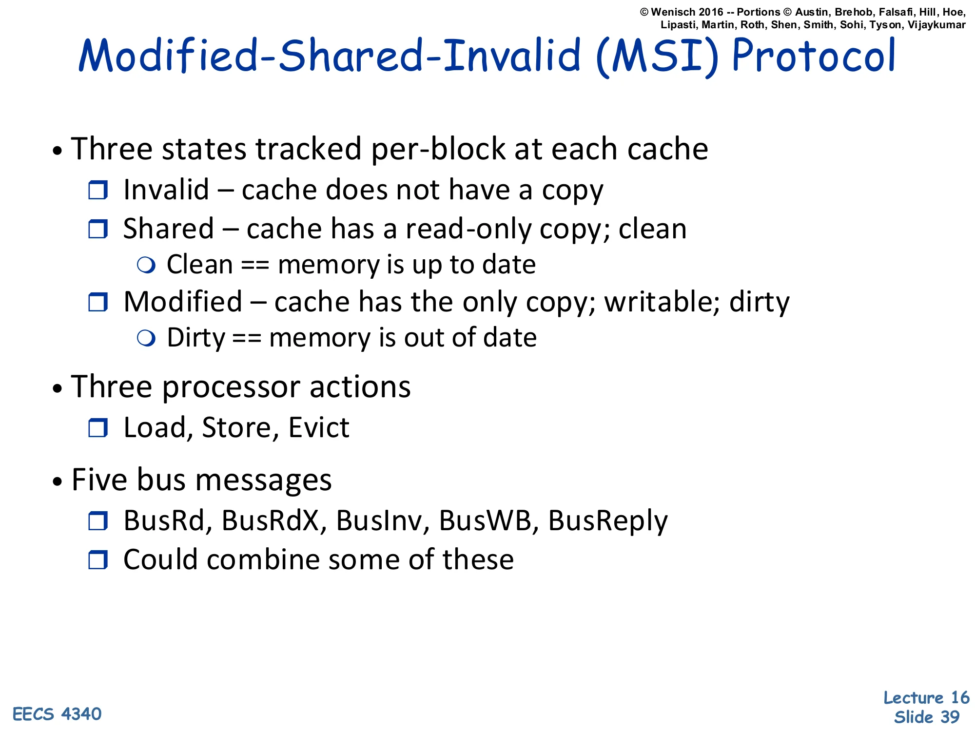 MSI Protocol — States and Messages (slide 39)