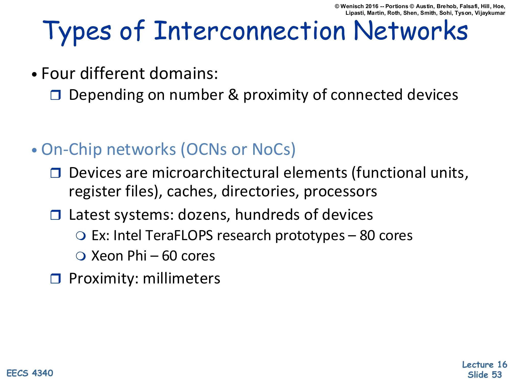 Types of Interconnection Networks — OCNs (slide 53)